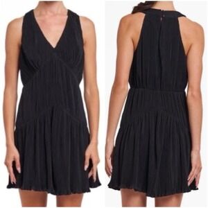NWT Ciebon Maja Halter Mini Dress Black S Plissé Pleats NEW